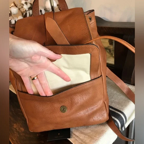 Frye Leather Kayla Knotted Backpack Cognac Nutmeg Brown Retail $458 - Picture 12 of 15